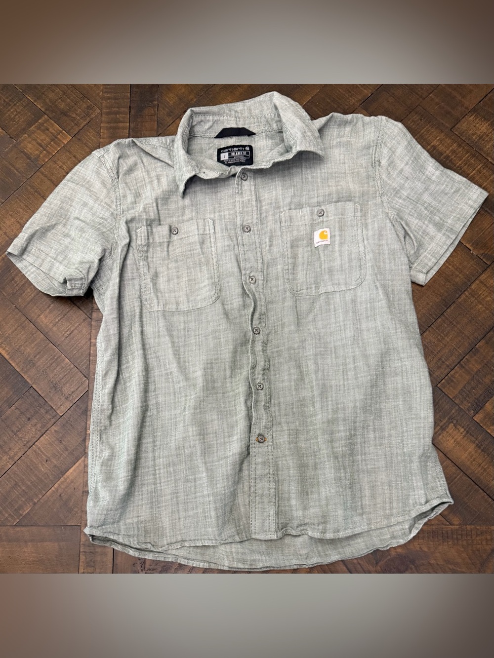 Carhartt Men's Short-Sleeve Button-Down Shirt in Light Green/Gray
